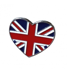 Union Jack Heart Silver Metal Enamel Lapel Pin Badge Brooch