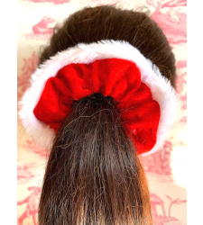 Red Christmas Hair Scrunchie White Fur Trim