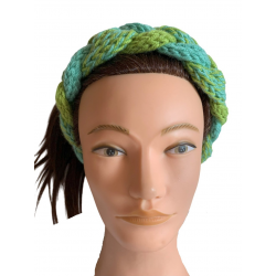 Hand Knitted Plaited Headband Green Blue Hair Accessory