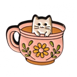 Cat Coffee Cup Enamel Pin Badge Cute Gift