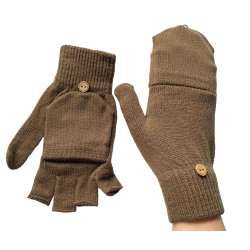 Ladies or Unisex Finglerless Gloves with Mitten Flap Beige