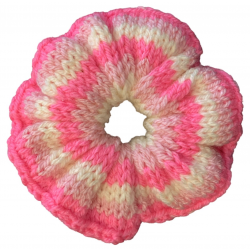 Pink Cream Knitted Handmade Scrunchie Stripes