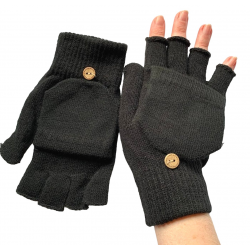 Ladies or Unisex Finglerless Gloves with Mitten Flap Black