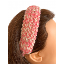 Handmade Adjustable Pink Cream Headband Hair Band Knitted