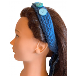 Handmade Adjustable Blue Headband Button Hair Band Knitted
