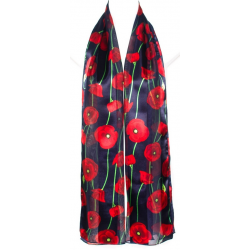 Blue Red Poppy Scarf Chiffon Satin Remembrance Day Flowers