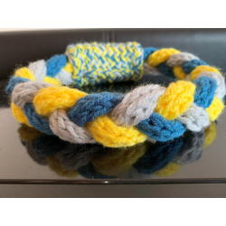 Hand Knitted Plaited Headband Blue Yellow Grey Hair Accessory